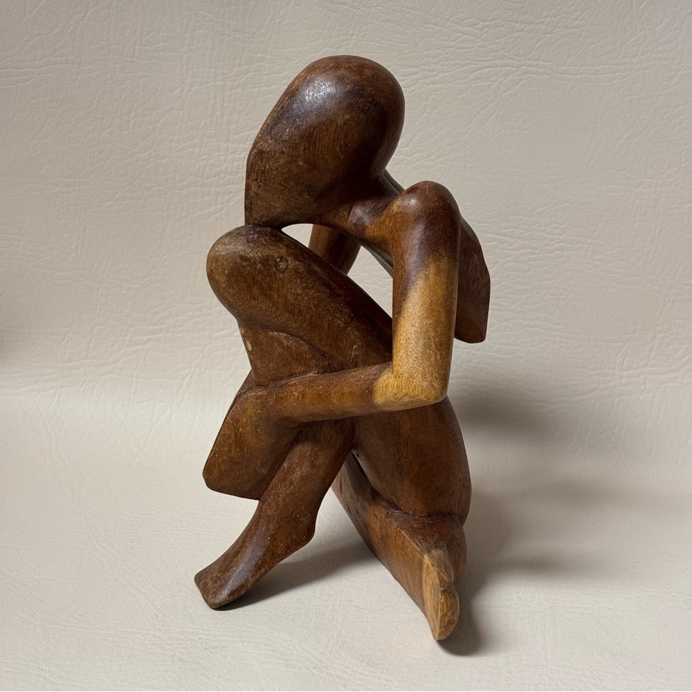 Sculpture Wooden Statue Figurine Abstract Figure Meditation, Thinker, Yoga - Picture 3 of 8